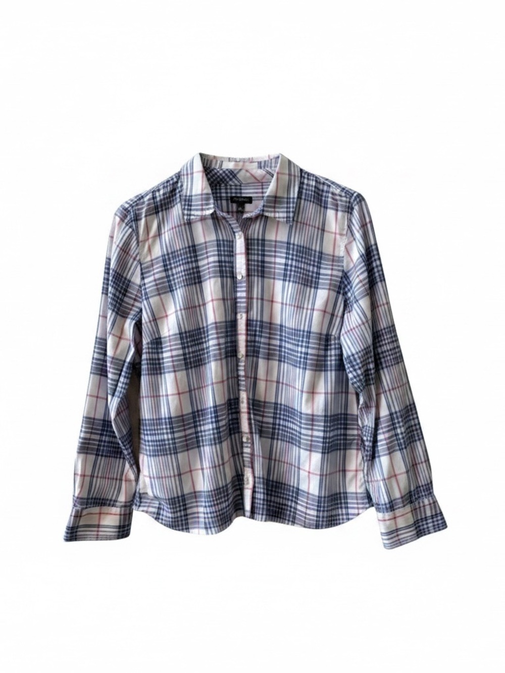 Talbots Button Down Plaid Shirt Size Large‎ 100% Cotton White Blue Red